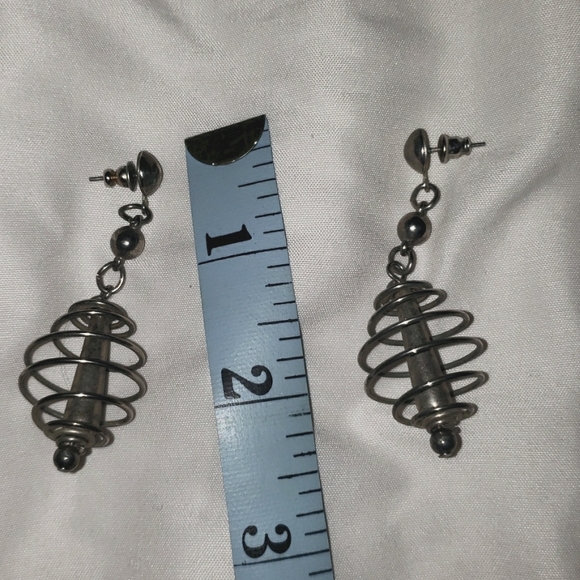 Vintage 80s Metal Earrings Hoops, Spiral Sphere , Fish 3/$25 - Picture 6 of 7